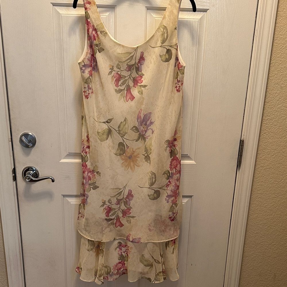 J.B.S. Floral Sleeveless Midi Dress - Cream and Pink Size 12